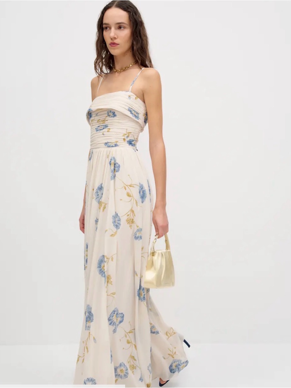 Reformation Cecilie Floral Maxi Dress In Cream And Blue